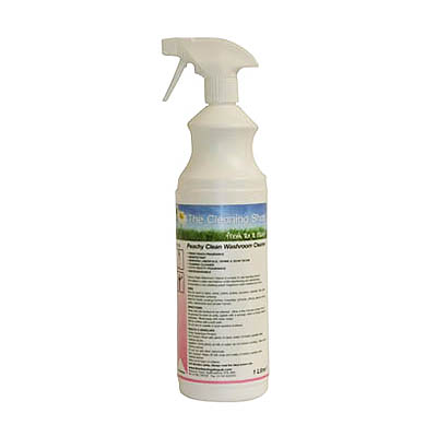 bottle of 1ltr peach bathroom cleaning supply 
